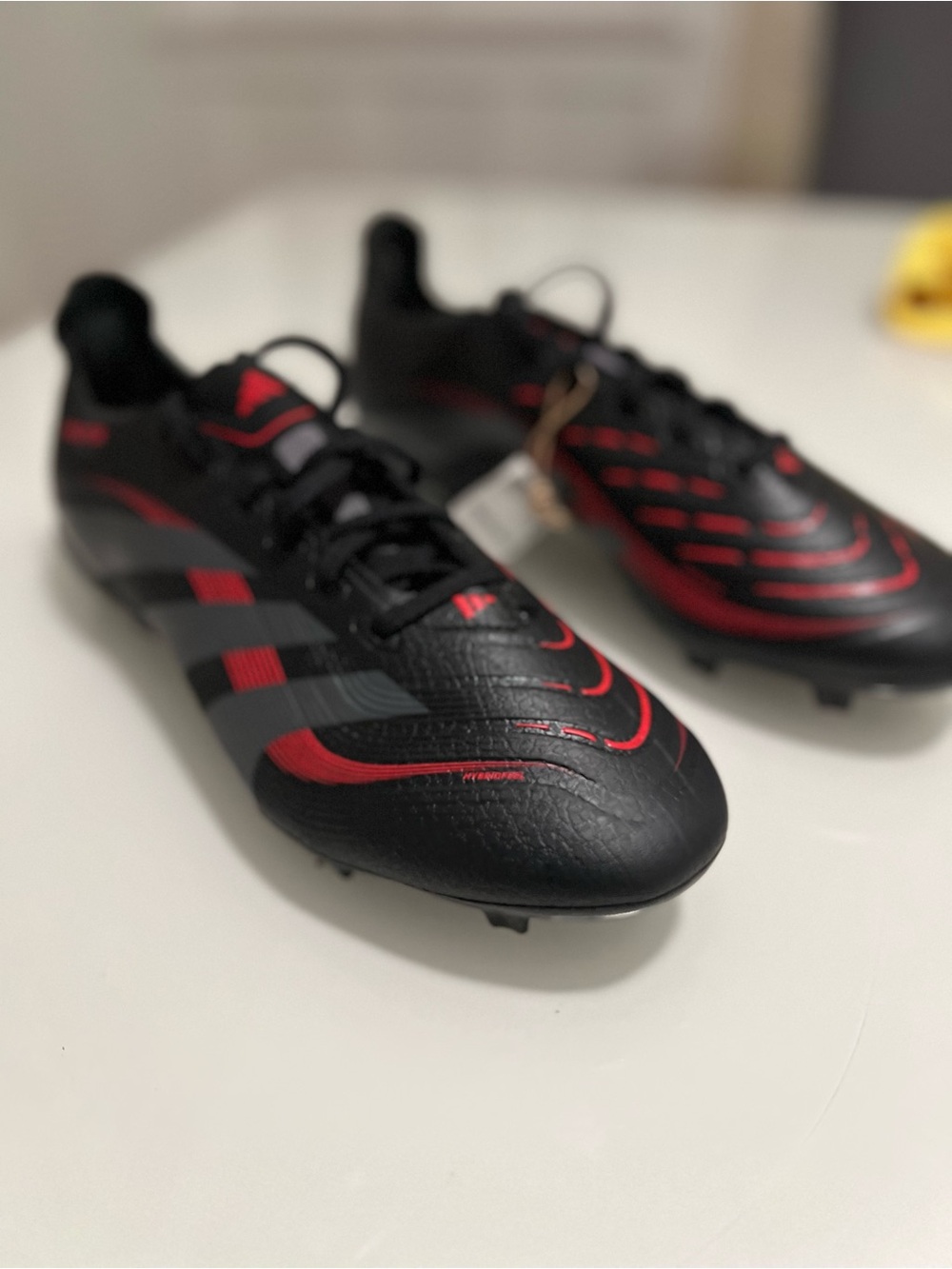 adidas PREDATOR LEAGUE FG Men's Black and Red Soccer Cleats with Textured Upper